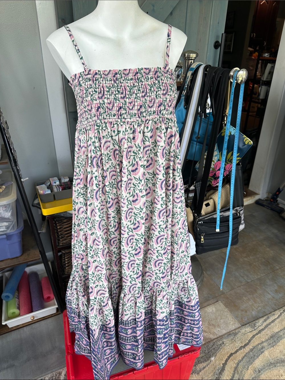 NATURAL LIFE Pink and Green Floral Smocked Sundress NWT
